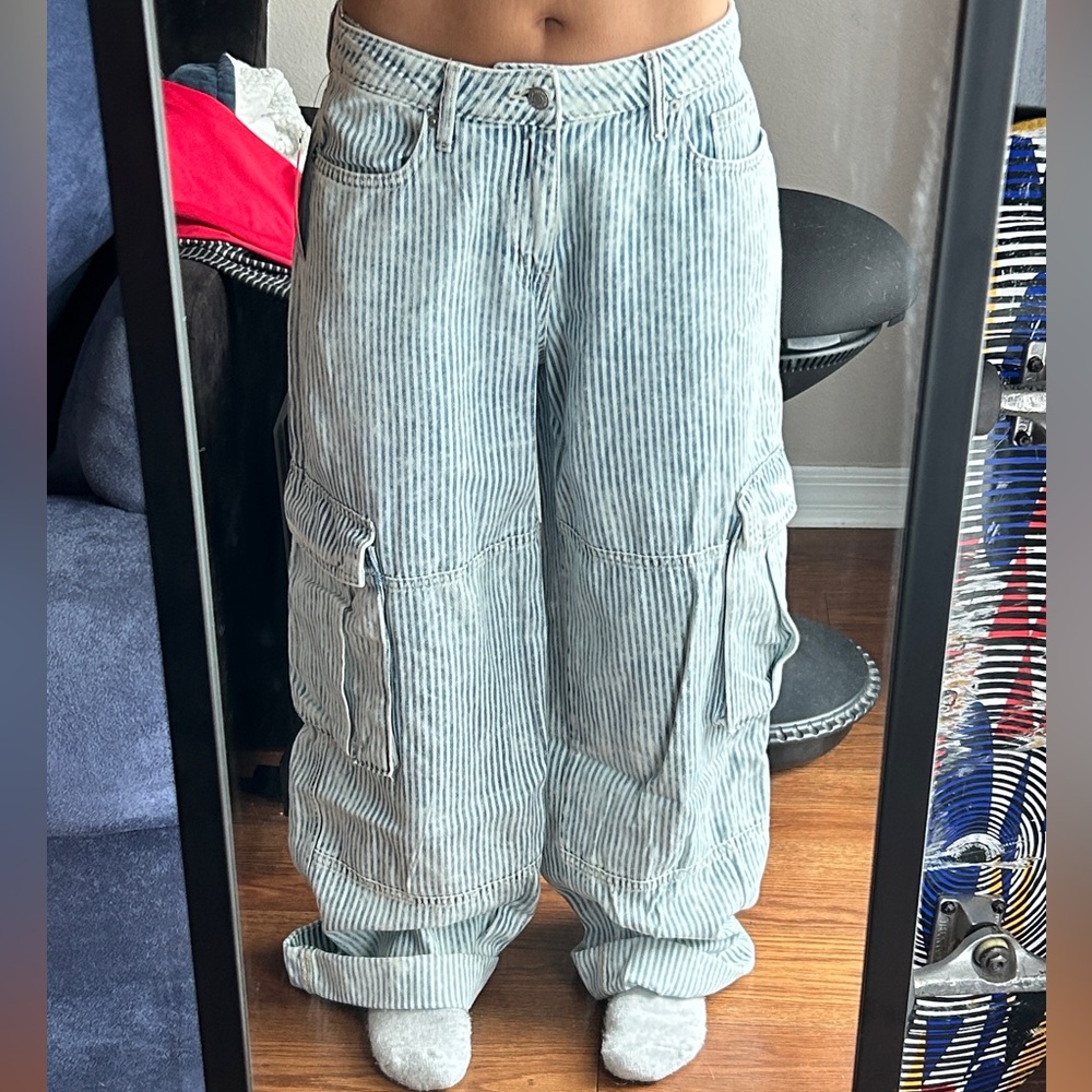 Wild Fable Striped Cargo Pants - Blue and White